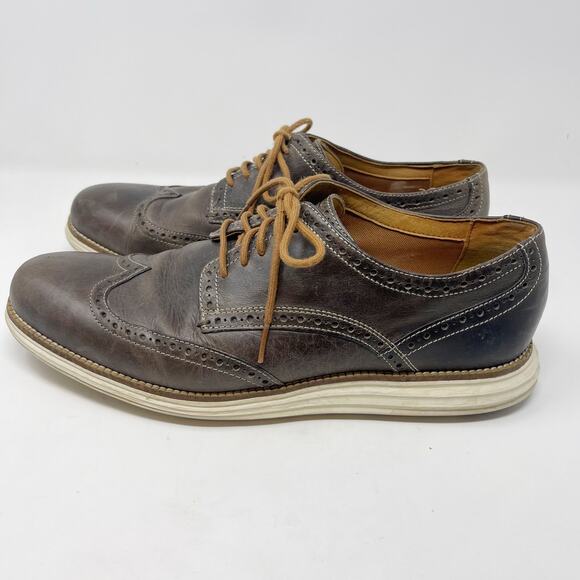 Cole Haan Mens 10.5 Grey Original Grand Wingtip Oxford Sneaker Shoe Leather - Picture 8 of 12
